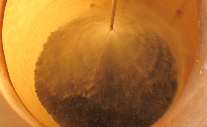 Spiral spray nozzle in gas fume scrubbing process - after the waste food digestion process.